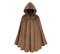 maxToonrain Costume medievale con cappuccio, mantello vintage gotico da strega vittoriana, per Halloween, colore marrone, 102 cm, da uomo
