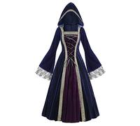 maxToonrain Costume medievale da donna, costume per Halloween, rinascimentale, vintage, gotico, in velluto, vestito vittoriano, da donna, colore blu, taglia 2XL