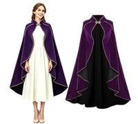 maxToonrain Costume medievale da donna, mantello verde in velluto verde, mantello rinascimentale con cappuccio, per Halloween, giornata mondiale del libro, costume da donna (viola, 110 cm)