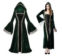 maxToonrain Costume Medievale Donna Gotico, Costumi Halloween da Donna Vestito Rinascimentale Bordeaux Vintage Gotico Velluto Vestiti Vittoriani Travestimento Elegante da Libro del Mondo per Donna