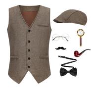 maxToonrain Costume Morse per adulti da Sherlock Holmes, per Halloween, cosplay, Outfi, 7 pezzi (marrone, XL)