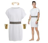 maxToonrain Costume romano da uomo, unisex, costume Toga con tunica e accessori da dea greca, per feste in maschera (bianco, XL)