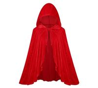 maxToonrain Mantello con cappuccio rosso e cestino, mantello rosso con cappuccio, in velluto, per adulti, per Halloween, costume da favola, personaggio delle fiabe, per la Giornata mondiale del libro