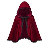 maxToonrain Mantello con cappuccio rosso e cestino, mantello rosso con cappuccio, per adulti, in velluto, per Halloween, costume da favola, personaggio delle fiabe, costume da donna (pizzo nero rosso
