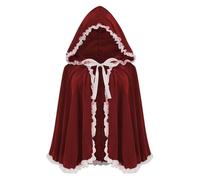 maxToonrain Mantello con cappuccio rosso e cestino, mantello rosso con cappuccio, per adulti, in velluto, per Halloween, costume da favola, personaggio delle fiabe, costume da donna (pizzo bianco