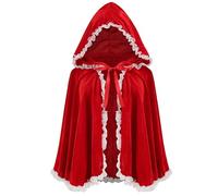 maxToonrain Mantello con cappuccio rosso e cestino, mantello rosso in velluto con cappuccio, per adulti, per Halloween, costume da favola, personaggio delle fiabe, costume da donna (pizzo bianco rosso