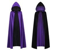 maxToonrain Mantello reversibile nero e viola per adulti, mantello per Pasqua, Halloween, Natale, travestimento da vampiro, strega, mago, gioco di ruolo per la Giornata mondiale del libro (140 cm, con