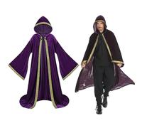 maxToonrain Mystic Wizard Robe - Mantello in velluto a lunghezza intera, con cappuccio, maniche larghe, per adulti, medievale, retrò, vintage, rinascimentale, costume per Halloween e feste in maschera