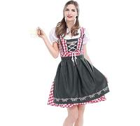maxToonrain Vestito da donna per Oktoberfest, Dirndl bavarese, a quadri, a maniche corte, per Halloween e festival della birra (grembiule rosso a quadretti neri, XL)