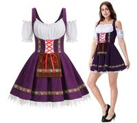 maxToonrain Vestito tradizionale bavarniano da donna, spalle scoperte, maniche corte, spalle scoperte, costume da cameriera della birra tedesca, con ricamo, per Oktoberfest, Halloween e feste a tema