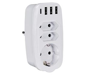 MaxTrack Adattatore multiplo con funzione di ricarica USB NV81L - Adattatore presa USB C multipla per presa - 7 in 1, caricatore universale per 7 dispositivi - prese USB A e USB C - spina CEE 7/7