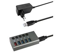 Maxtrack CH10L - Hub USB 3.0 a 5 porte, commutabile singolarmente, colore: Argento/Grigio