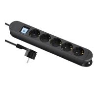 TM NV 57-3 L - Presa multipla, 5 vie, 3 m, con interruttore, spina piatta, nero