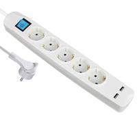 MAXTRACK NV58-3WL - Ciabatta elettrica a 5 prese con USB, con contatto di protezione, 2 prese USB, presa multipla con manico per estrazione, fissaggio per fascette di cavi, salvaspazio e robusta