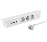 maxtrack Presa da tavolo NV64L 3 prese con contatto di protezione con 2 porte USB e 2 porte LAN, presa multipla per casa, avvitabile, pulsante di accensione e spegnimento, ciabatta con cavo da 1,8 m