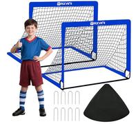 MAXVINI Porta da calcio per giardino e bambini, 90 x 74 x 74 cm, con aste in fibra di vetro, per interni ed esterni, set pieghevole pop-up con 6 cappelli, borsa per il trasporto, 8 ganci