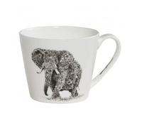 Maxwell & Williams DX0510 - Tazza da caffè larga African Elephant 450 ml, in ceramica con motivo bianco e nero, in confezione regalo