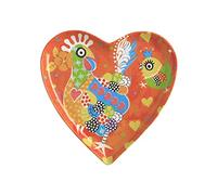 Maxwell & Williams Love Hearts Piattino da Dessert a Cuore in Porcellana, Motivo “Il Ballo delle Galline”, Confezione Regalo, Colore Arancio, 15,5 cm