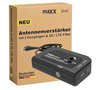 maxx.onLine Amplificatore antenna con 2 uscite, guadagno 20 dB, filtro 5G / LTE per DVB-T2, TV via cavo, amplificatore per cavo, amplificatore appartamento