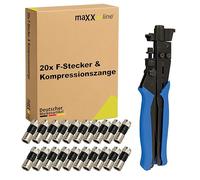 maxx.onLine Connettore F 20 pezzi & pinza a compressione, cavo coassiale, spina a compressione, spina satellitare per interni ed esterni, spina coassiale