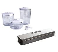 Maxxo VW Compact - Macchina professionale per sottovuoto e per sous vide compatta, in acciaio inox, per la casa, set di sacchetti e contenitori per sottovuoto