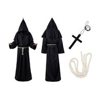 May Huang Costume da Monaco Uomo, Abito da Mago per Adulto, Frate Medieval Rinascimentale Costume Monaco Medievale con Cappuccio, Costume da Prete per Halloween Carnevale Cosplay (XL)