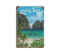 Maya Bay - Targa in metallo con skyline della Thailandia, targa in metallo (20 x 30 cm)