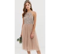 Maya Damigella Maglia Donna Midi Tulle Abito Delicato Paillettes Blush (ass10)