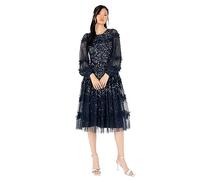 Maya Deluxe Abito da Donna, A Maniche Lunghe, con Paillettes, Matrimoni, Occasioni Speciali, Serate, Gown NAN, Blu Navy, 40