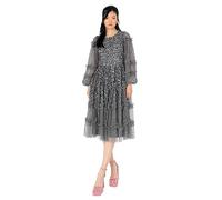 Maya Deluxe Abito da Donna, A Maniche Lunghe, con Paillettes, Matrimoni, Occasioni Speciali, Serate, Gown NAN, Carbone, 42