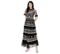 Maya Deluxe Abito da Donna con Motivo Floreale Ricamato A Forma di Fiori, per Matrimoni, Feste, Balli E Occasioni NAN, Nero, 46