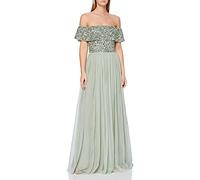 Maya Deluxe Abito da Donna da Bardot Maxi Impreziosito da Vita Impero in Tulle Senza Maniche per Matrimoni, Ospiti, Balli di fine Anno Vestito per Damigella d’Onore, Giglio Verde, 42