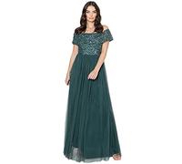 Maya Deluxe Abito da Donna da Bardot Maxi Impreziosito da Vita Impero in Tulle Senza Maniche per Matrimoni, Ospiti, Balli di fine Anno Vestito per Damigella d’Onore, Verde Smeraldo, 42