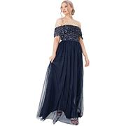 Maya Deluxe Ladies Bardot Dress Women Maxi Embellished Hight Empire Waist Sleeveless Tulle for Wedding Guest Prom Graduation Vestito per Damigella d’Onore, Marina Militare, 48 Donna