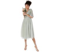 Maya Deluxe Abito da Donna per Matrimonio, Ospite, Scollo A V, Maniche Corte con Paillettes, Abbellimento per Ballo di Fine Anno Vestito per Damigella d’Onore, Giglio Verde, 50