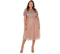 Maya Deluxe Abito da Donna Stile Bardot Midi Impreziosito a Vita Alta Impero Senza Maniche in Tulle per Matrimoni, Ospiti, Balli, Lauree, Damigelle d'Onore, Tortora Blush, 52 più