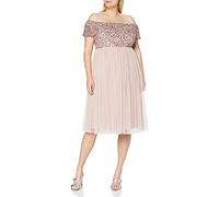 Maya Deluxe Frosted Pink Bardot Embellished Midi Dress Vestito per Damigella donore, Rosa Satinato, 52 più Donna