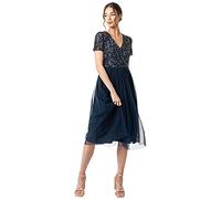 Maya Deluxe Abito da Sera Midi Impreziosito per Le Signore delle Donne Scollo a V con Manica Corta per Il Matrimonio di Promenade Vestito per Damigella d’Onore, Navy, 52 Donna