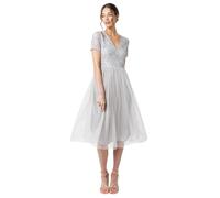 Maya Deluxe Abito da Sera Midi Impreziosito per Le Donne Scollo a V delle Signore con Manica Corta per Il Matrimonio di Promenade Vestito per Damigella d’Onore, Grigio Chiaro, 40 Donna
