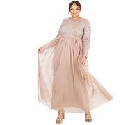 Maya Deluxe Abito Lungo da Donna Maya Impreziosito a Maniche Lunghe da Damigella d'Onore Color Cipria Vestito, Tortora Blush, 38