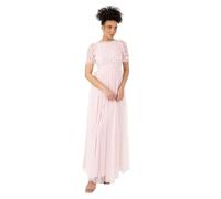 Maya Deluxe Abito Maxi da Donna, Scollo Rotondo, a Maniche Corte, Tulle, con Motivo Floreale NAN, Colore: Rosa, 52