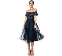 Maya Deluxe Abito Midi Bardot Impreziosito Vestito per Damigella d’Onore, Marina Militare, 48 Donna