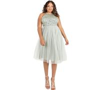 Maya Deluxe Abito Midi da Donna con Scollo all'Americana in Tulle per Sera, Laurea, Ballo di Fine Anno, Matrimonio Vestito per Damigella d’Onore, Giglio Verde, 34