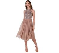 Maya Deluxe Abito Midi da Donna con Scollo all'Americana in Tulle per Sera, Laurea, Ballo di fine Anno, Matrimonio, Damigelle d'Onore Vestito, Tortora Blush, 48