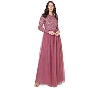 Maya Deluxe Damen Kleid für Hochzeitsgast übergröße Groß Reich Hohe Taille Pailletten Langarm Lang Abschlussball Abend Vestito da Damigella d'Onore, Desert Rose, 42 da Donna