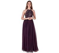Maya Deluxe Donna per Damigella d'Onore, Maxi Abito con Scollo all'Americana E Paillettes Vestito d’Onore, Bacca, 42