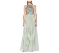 Maya Deluxe Donna per Damigella d'Onore, Maxi Abito con Scollo all'Americana E Paillettes Vestito d’Onore, Green, 46