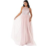 Maya Deluxe Donna per Damigella d'Onore, Maxi Abito con Scollo all'Americana E Paillettes Vestito d’Onore, Frosted Pink, 38
