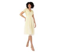 Maya Deluxe Embellished Midi Evening Dress for Women Ladies V Neckline with Short Sleeve for Prom Wedding, Vestito per Damigella d’Onore Donna, Lemon,