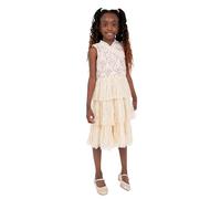 Maya Deluxe Girl's Dress Sequin Embellished Tulle Tutu Ruffles Princess Bridesmaid Wedding Guest Kids Childrens Party Flower Girl, Écru Age 9-10 Years